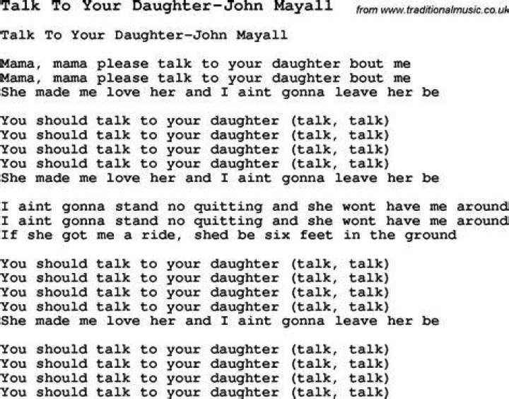 Skiffle Lyrics for Talk To Your DaughterJohn Mayall